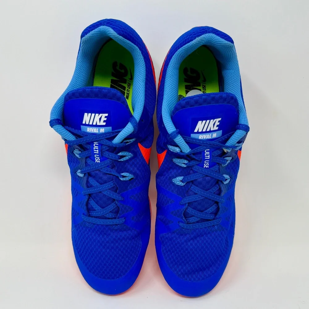 Nike Rival M8 Multi Use Racing Track Cleats with Spikes Blue Orange Mens Size 13